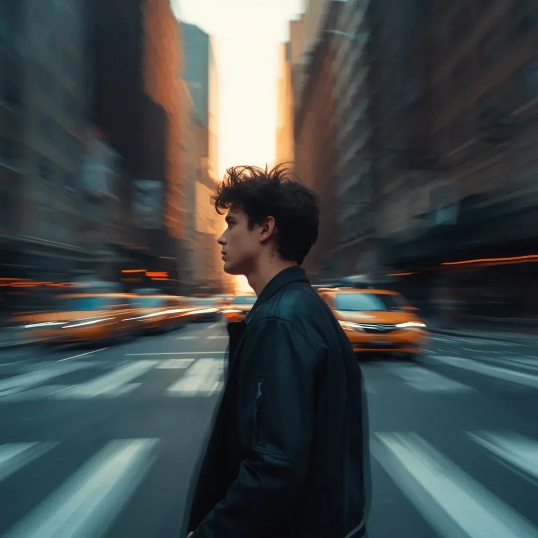 AI Prompt for Creating Cinematic Motion-Blurred NYC Portraits at Golden Hour
