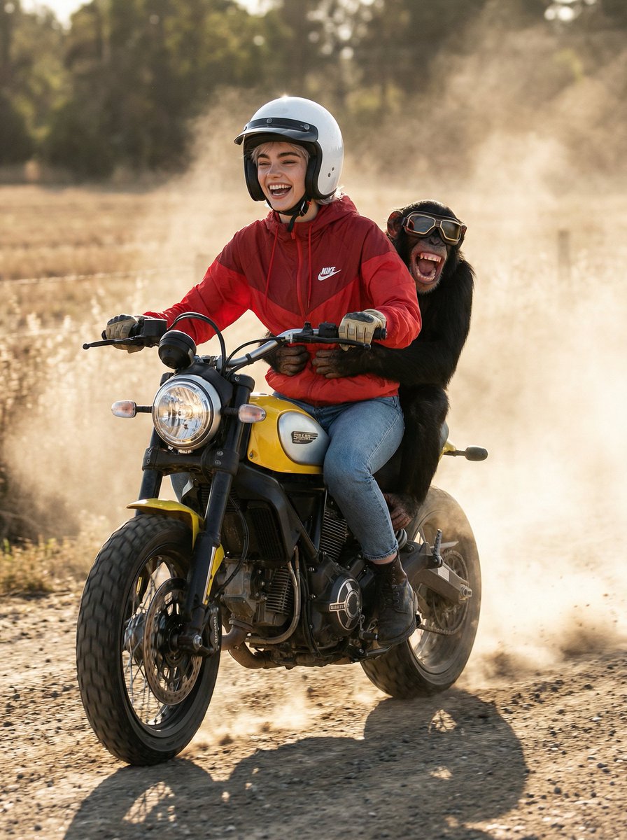 AI Prompt for Creating Realistic Motorcycle Photo and Video with Woman and Chimpanzee