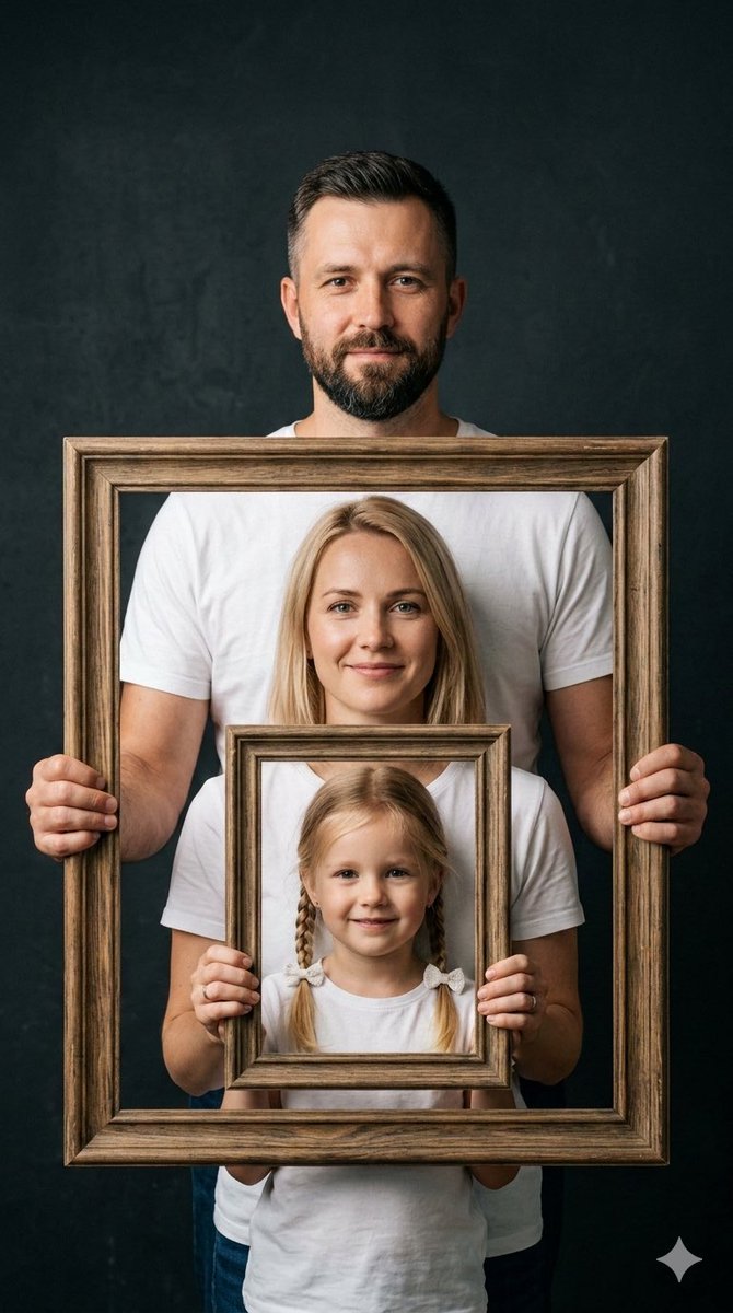 AI Prompt for Creative Family Studio Portrait: Wood Picture Frames