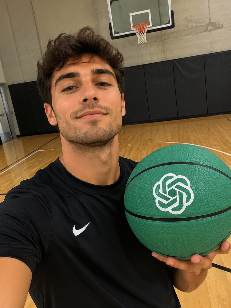 AI Prompt for Custom Basketball Selfie with Logo on Indoor Court