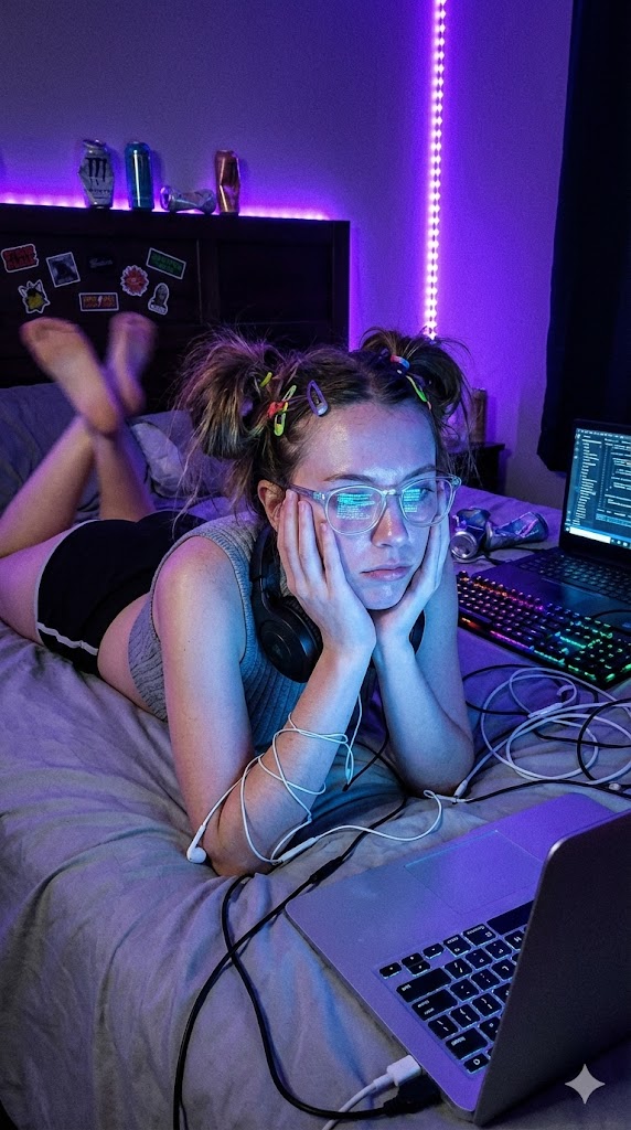 AI Prompt for Cyberpunk Gaming Portrait with Lo-Fi Aesthetic