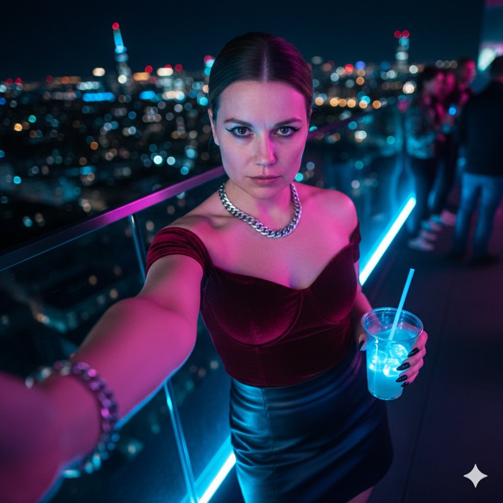 AI Prompt for Cyberpunk Nighttime Portrait with Cold Stare Expression