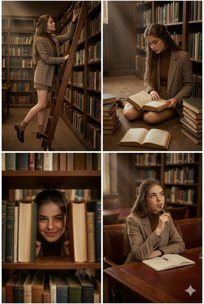 AI Prompt for Dark Academia Photography: Multi-Panel Grids with Identity Preservation