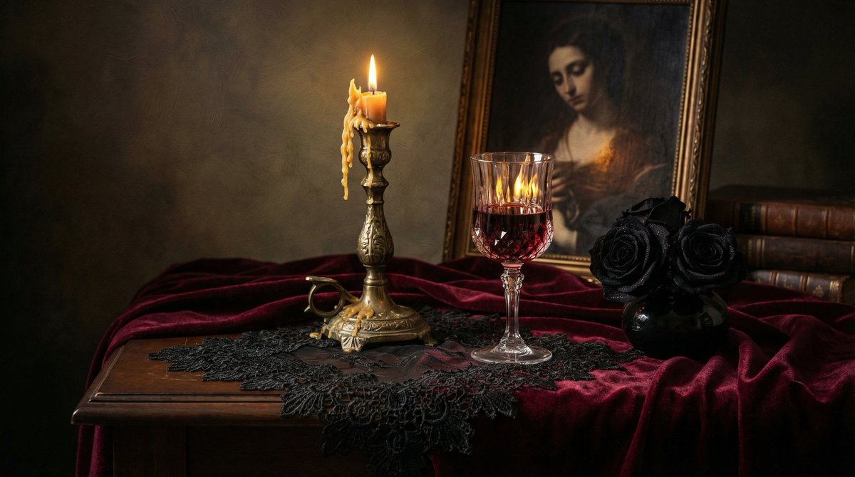 AI Prompt for Dark Romantic Tabletop Photography Composition