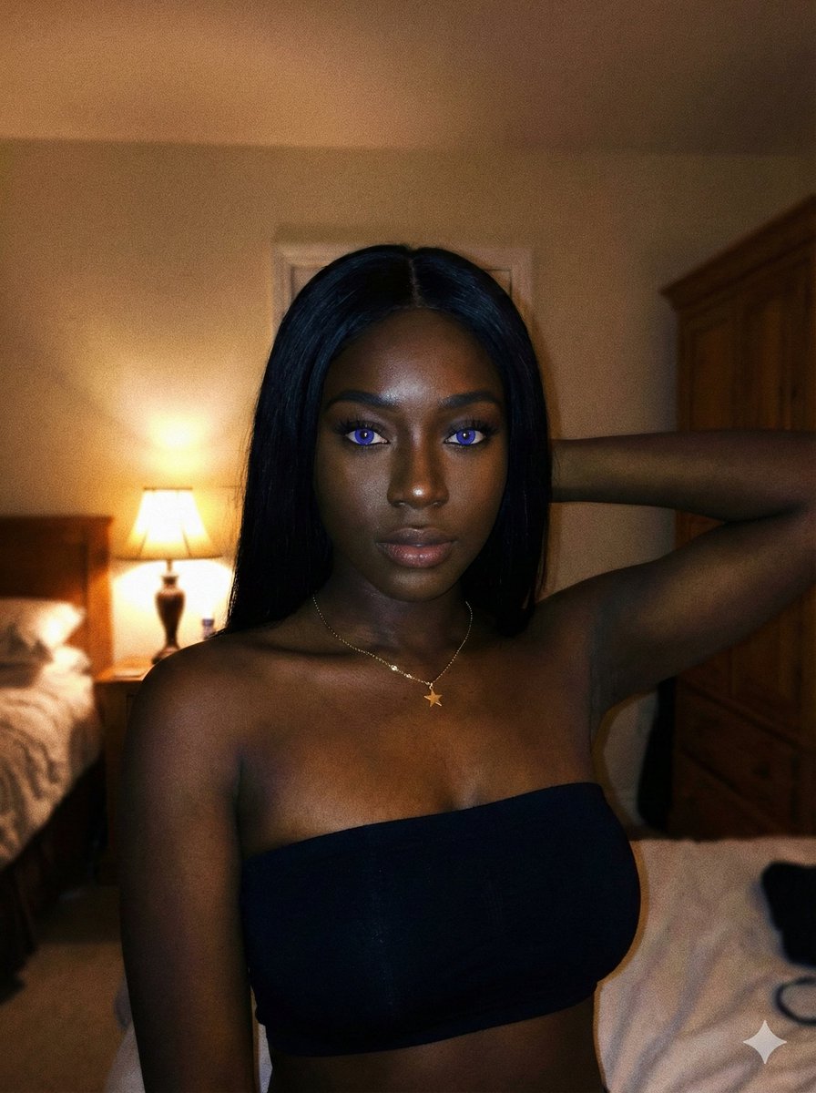 AI Prompt for Deep Black Skin Selfie Portrait with Light Blue Eyes