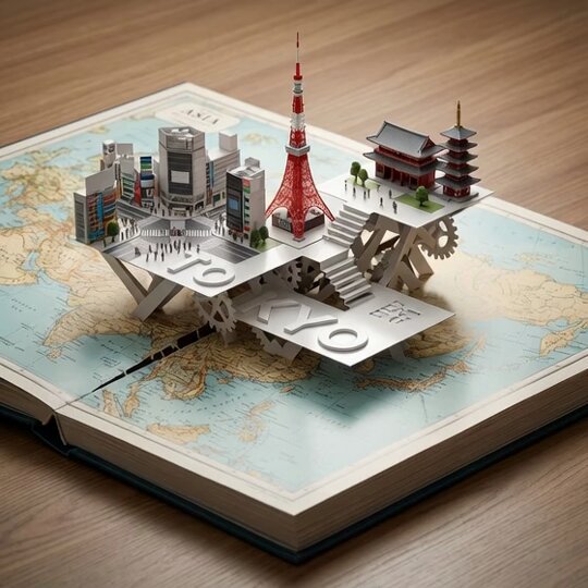 AI Prompt for Detailed Product Images of Cities - Tokyo Pop-Up Atlas Scene