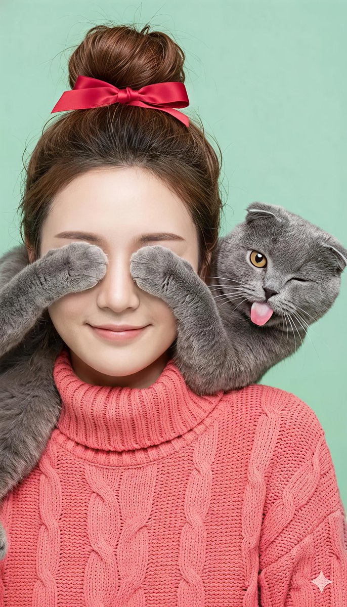 AI Prompt for Detailed Woman and Cat Portrait with Biting––A Unique Photo Studio Setup