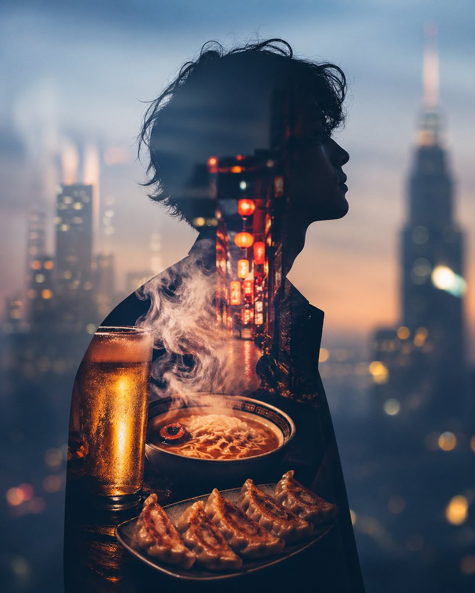 AI Prompt for Double Exposure Urban Male Silhouette