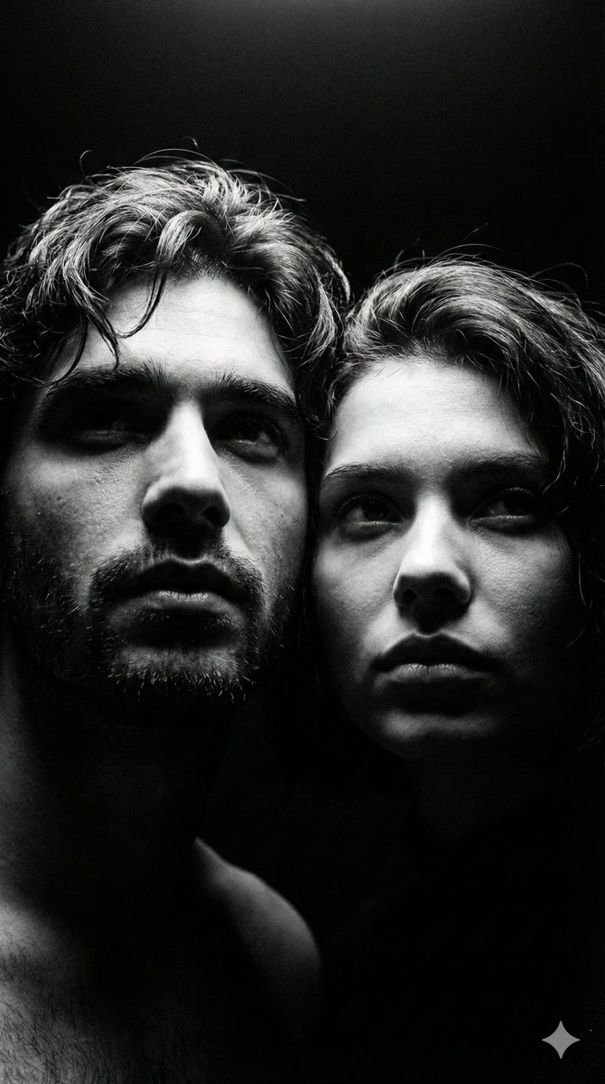 AI Prompt for Dramatic Black and White Dual Portraits - Intimate, Overhead Lighting