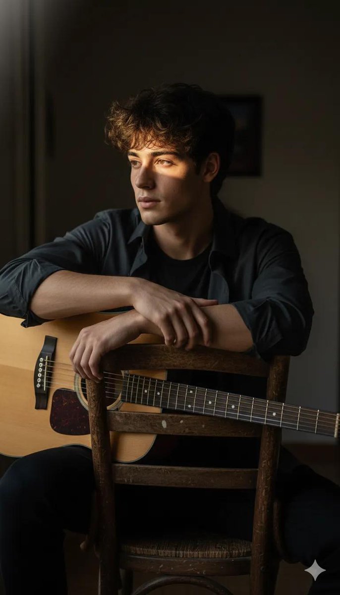 AI Prompt for Dramatic High-Contrast Portrait with Acoustic Guitar