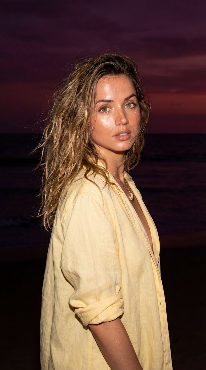 AI Prompt for Dramatic Late-Night Beach Portrait with Flash and Sunset Glow
