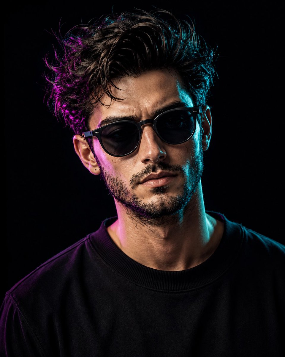 AI Prompt for Dramatic Portrait Photography with Magenta and Cyan Lighting