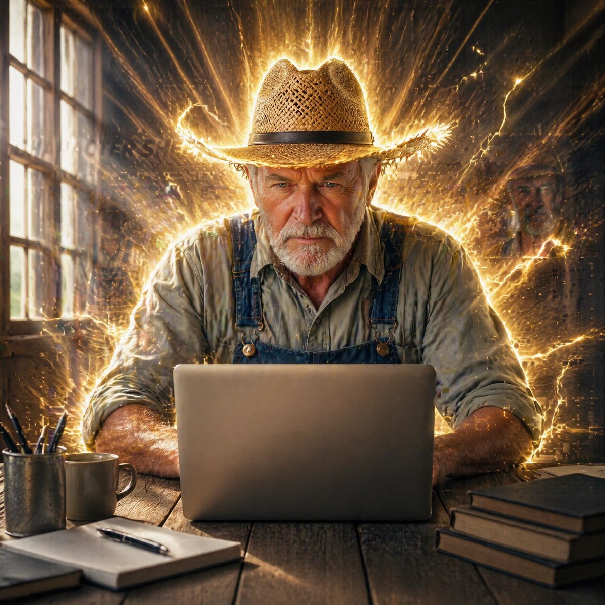 AI Prompt for Dramatic Productivity Photo with Golden Aura