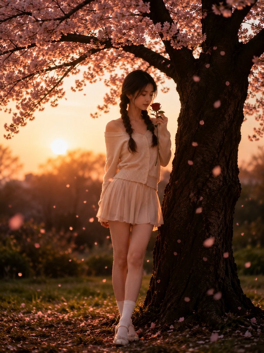 AI Prompt for Dreamy Cherry Blossom Sunset Portrait