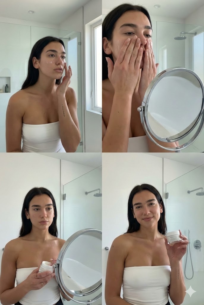 AI Prompt for Dua Lipa Skincare Editorial Collage