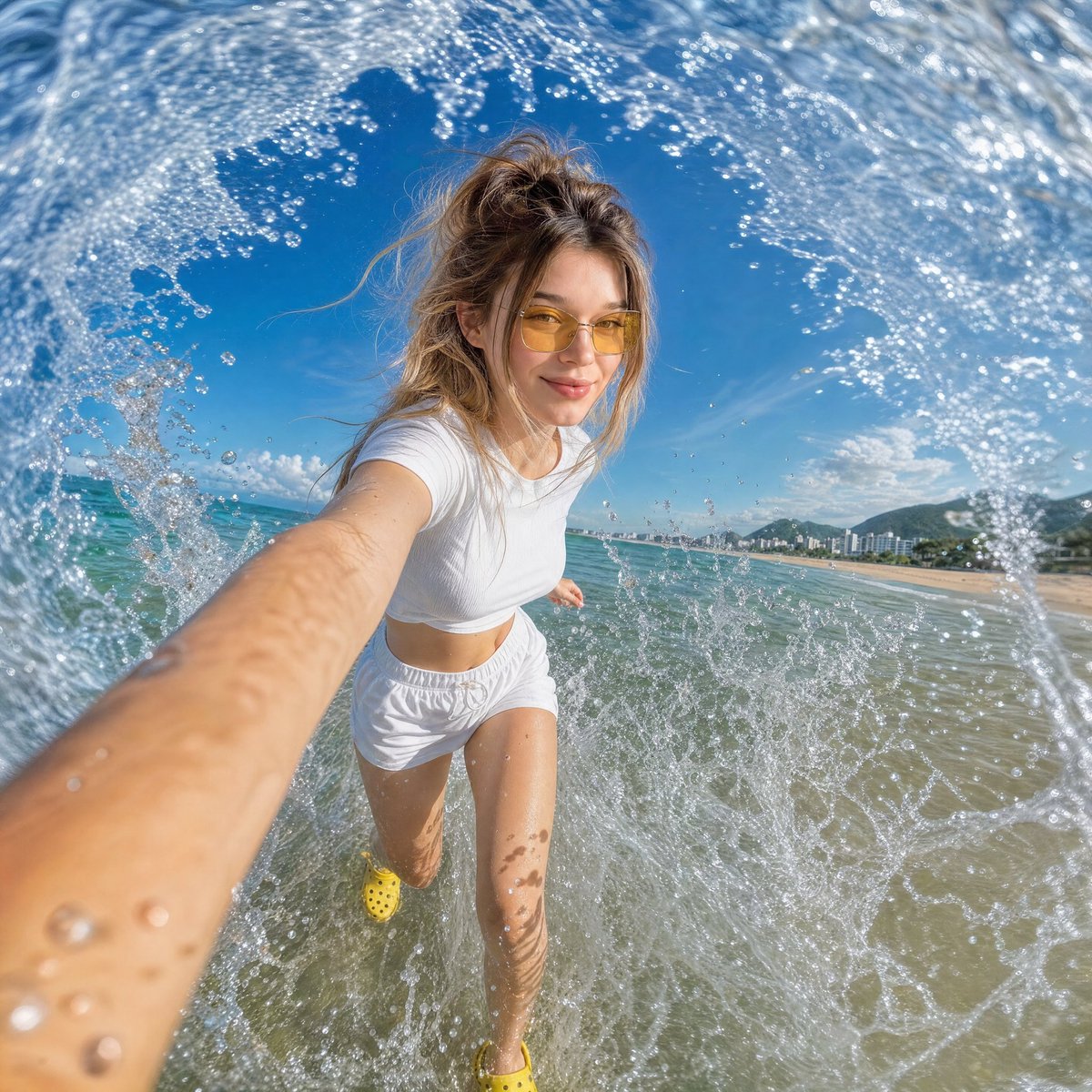 AI Prompt for Dynamic Beach Action Selfie
