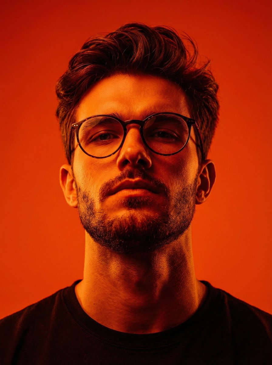 AI Prompt for Dynamic Editorial Portraits with Orange-Red Contrast