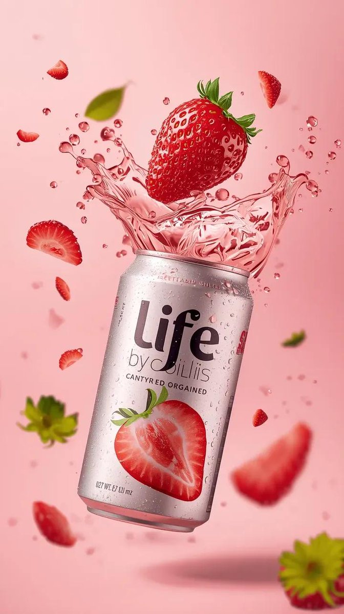 AI Prompt for E-commerce Main Image - Hyper-Realistic Beverage Scene with Strawberry Splash