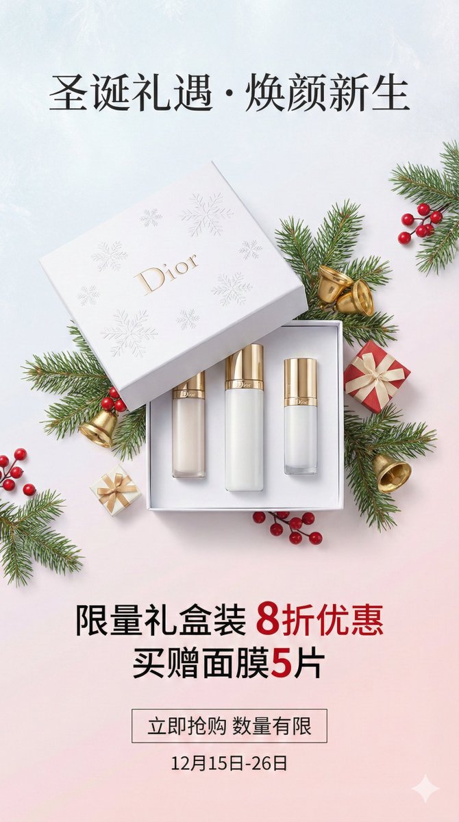 AI Prompt for E-commerce Product Marketing Design: Christmas Skincare Set
