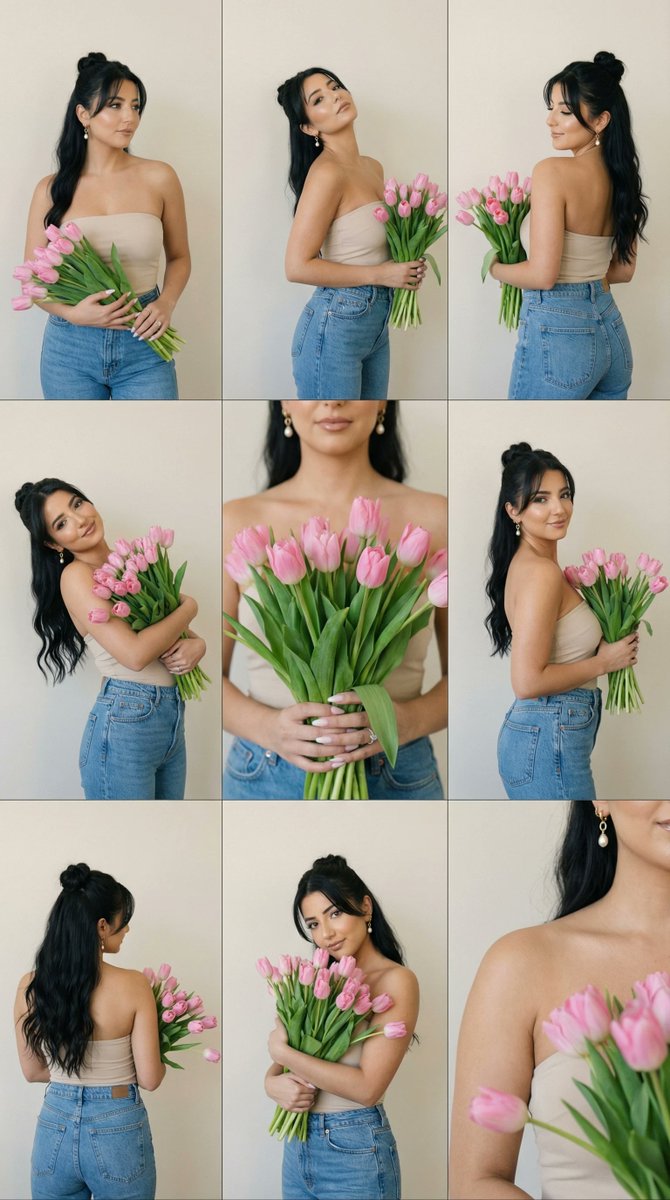 AI Prompt for Editorial Contact Sheet: Woman with Pink Tulips