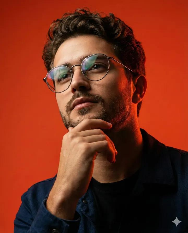 AI Prompt for Editorial Portrait with Orange-Red Background