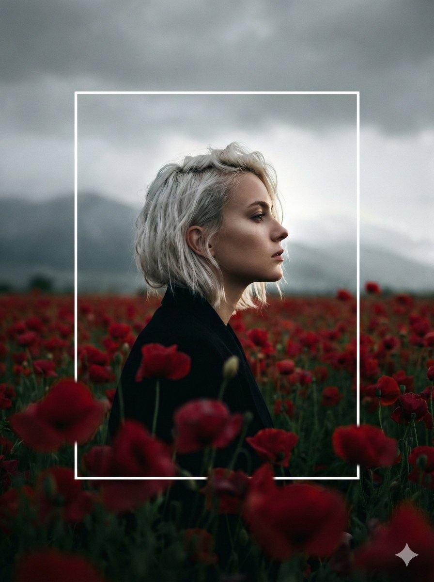 AI Prompt for Elegant Cinematic Portrait with Distressed Frame Effect