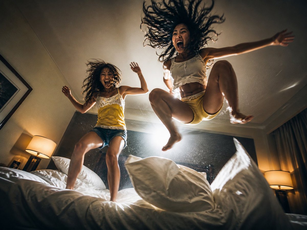 AI Prompt for Energetic Lifestyle Photography with Cinematic Hotel Room Scene