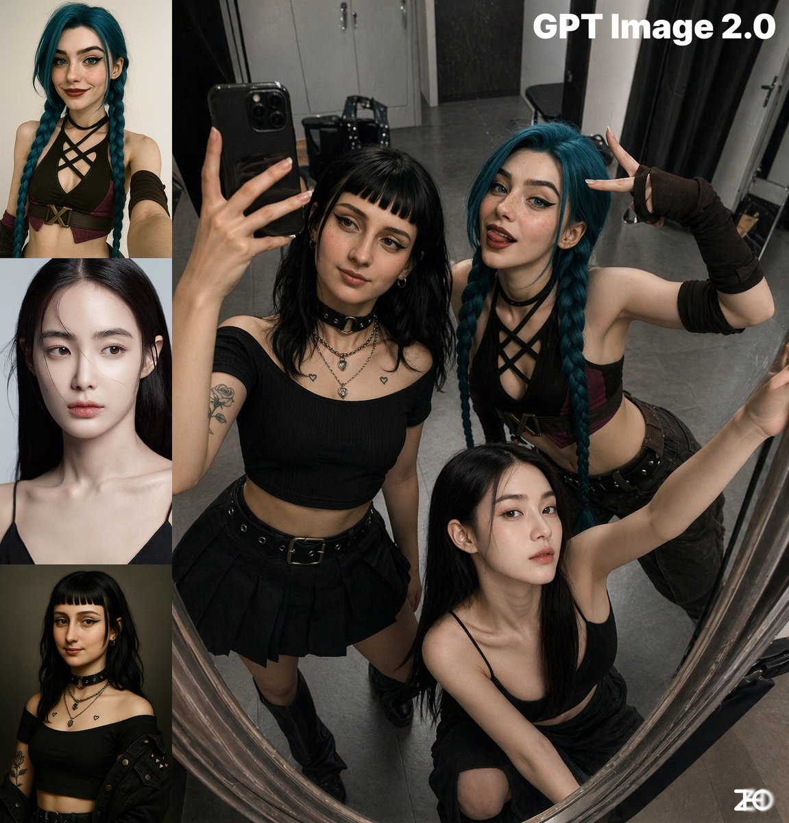 AI Prompt for Exaggerated Group Selfie in a Mirror