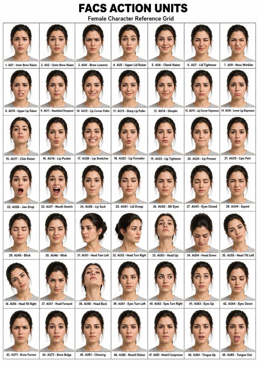 AI Prompt for FACS Action Units Reference Grid - Photorealistic Facial Animation Poster