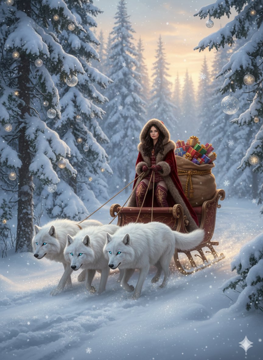 AI Prompt for Fantasy Christmas Sleigh Pulled by Wolves Image