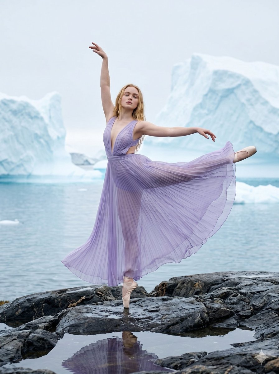 AI Prompt for Fashion Cinematic Photography on a Glacier Landscape