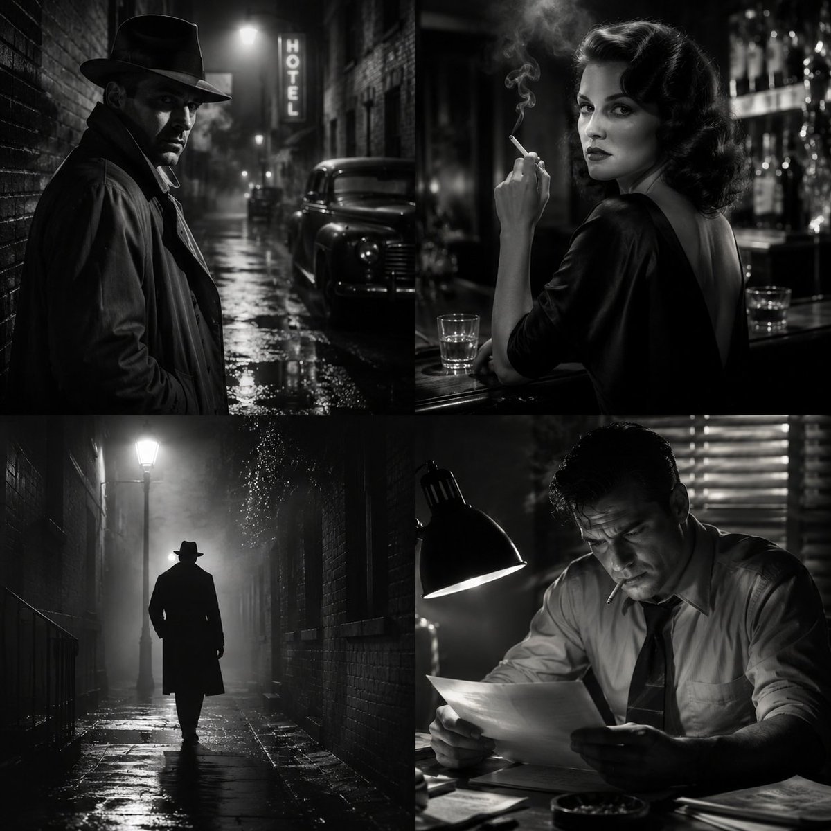 AI Prompt for Film Noir Grayscale Photography - Create Moody, High-Contrast Images