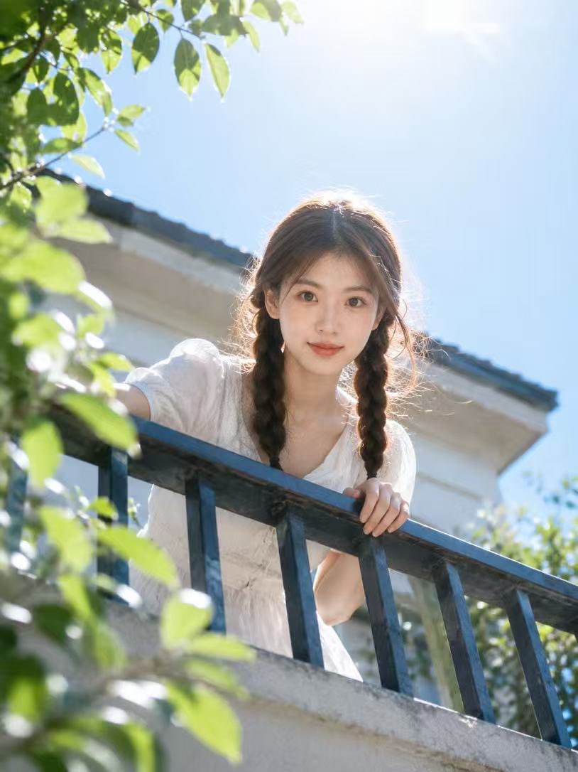 AI Prompt for Film-Style Summer Balcony Portrait with Retouching