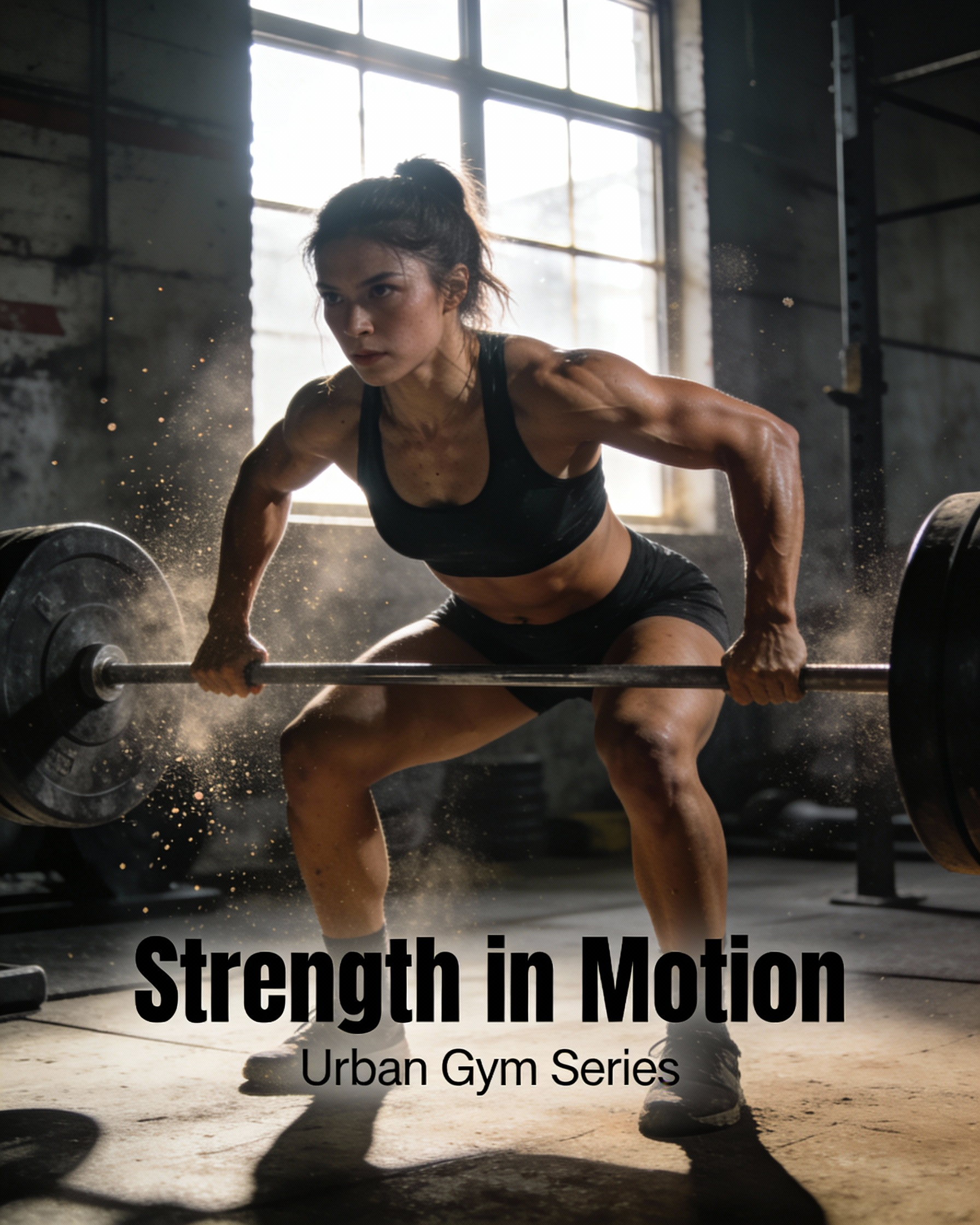 AI Prompt for Fitness Photography: Dynamic Female Athlete with High-Contrast Lighting