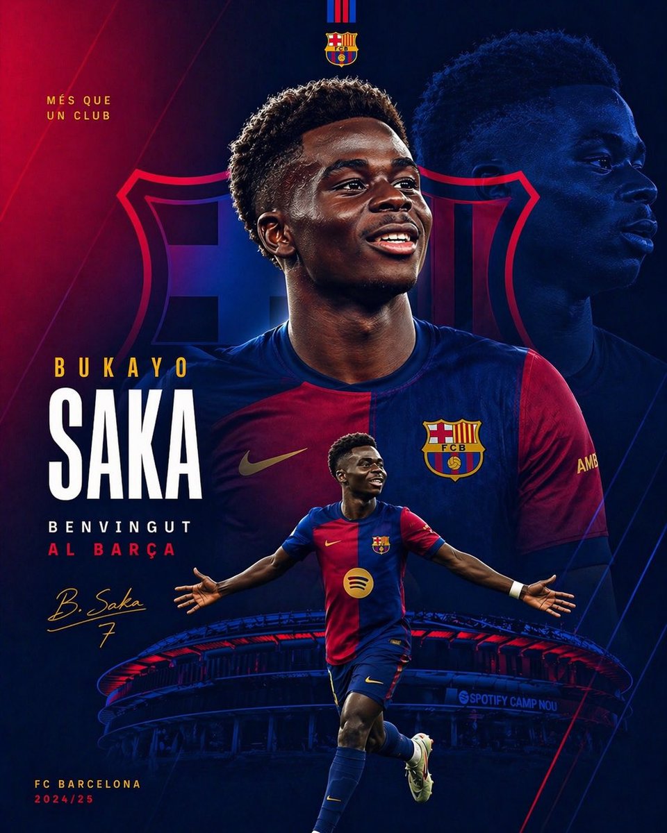 AI Prompt for Football Transfer Poster with FC Barcelona Colors and Bukayo Saka