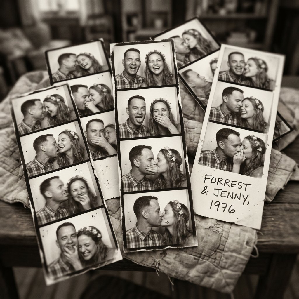 AI Prompt for Forrest Gump and Jenny Collage in Analog Style