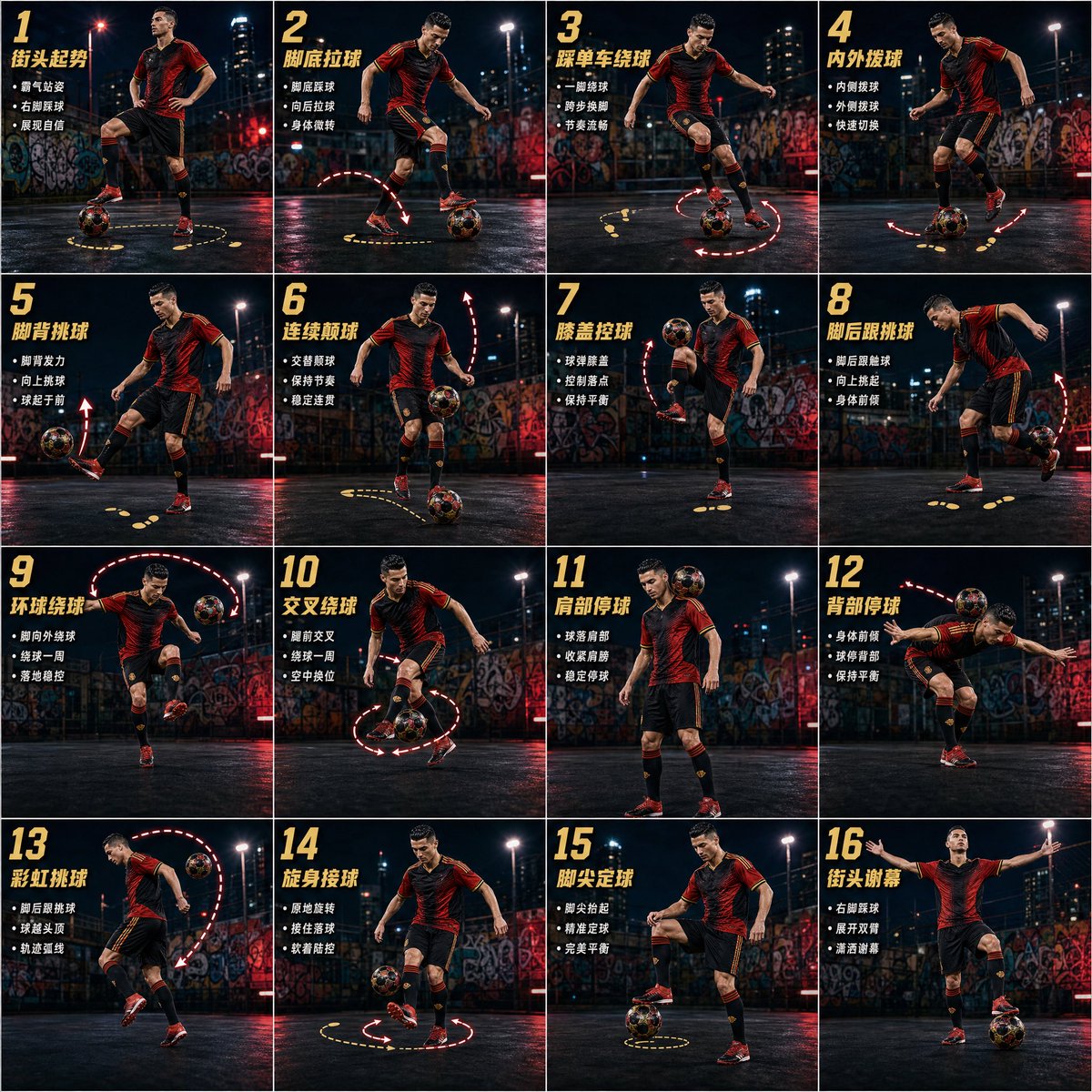 AI Prompt for Freestyle Football Sports Poster with 16-Step Sequence