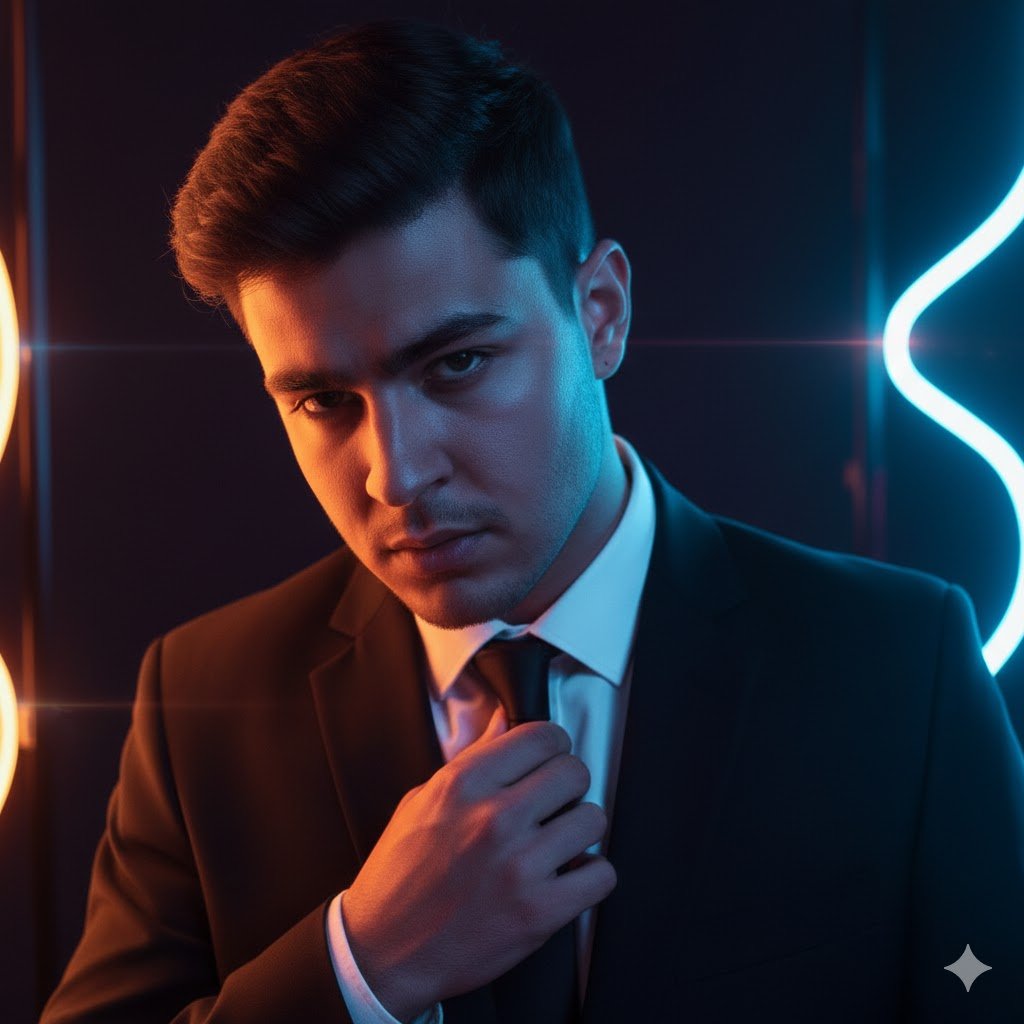 AI Prompt for Futuristic Noir Portrait with Cyberpunk Lighting