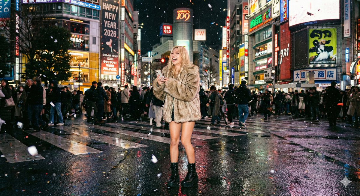 AI Prompt for Generating a Vibrant Shibuya New Year's Eve Scene