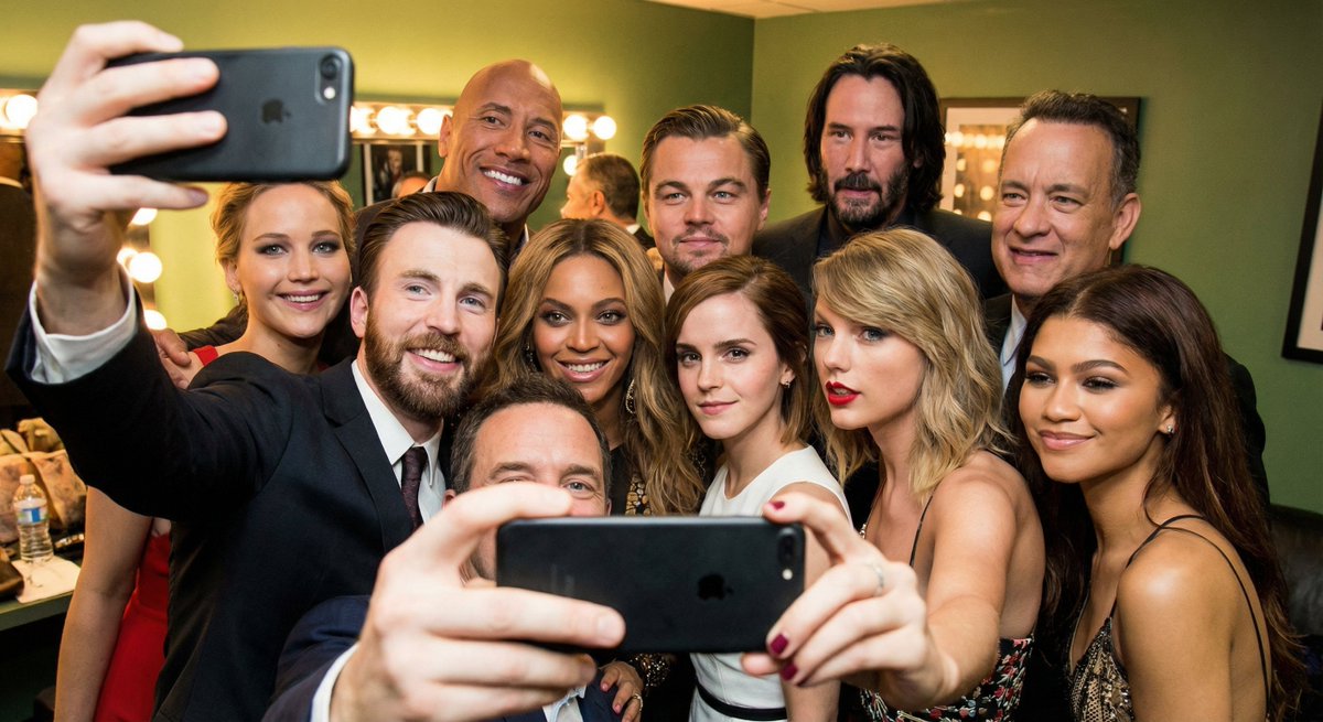 AI Prompt for Generating Group Selfies with Multiple Female Celebrities