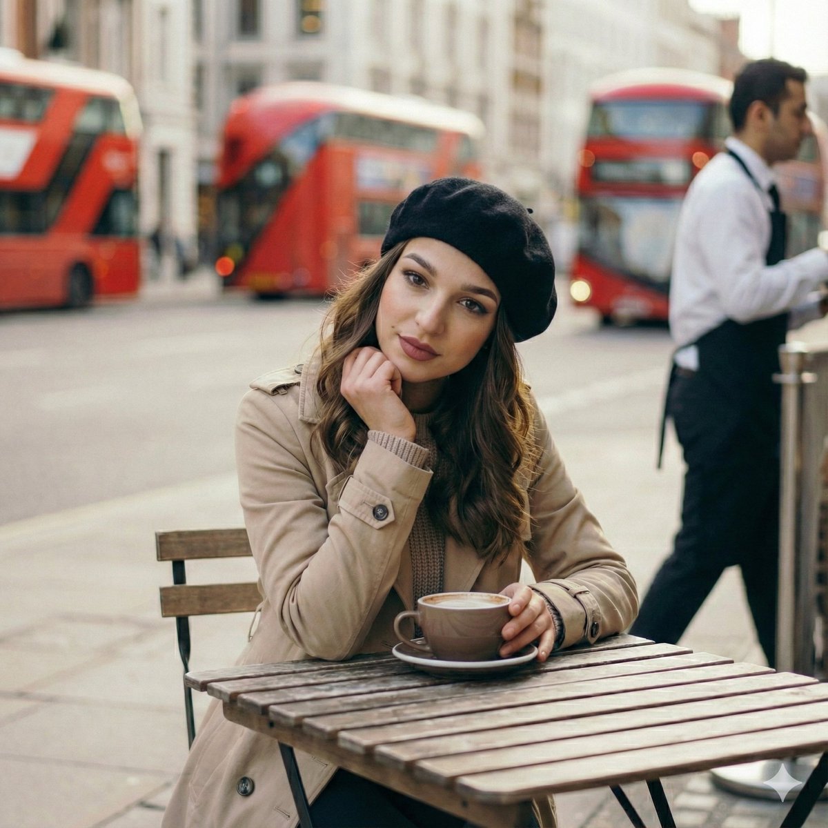 AI Prompt for Generating Photorealistic City Cafe Portrait with Shallow Depth of Field