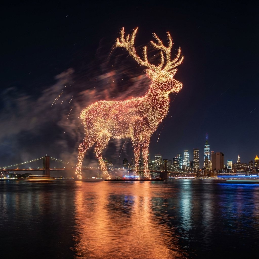 AI Prompt for Generating Santa Claus Fireworks Whirlpool in City Skyline
