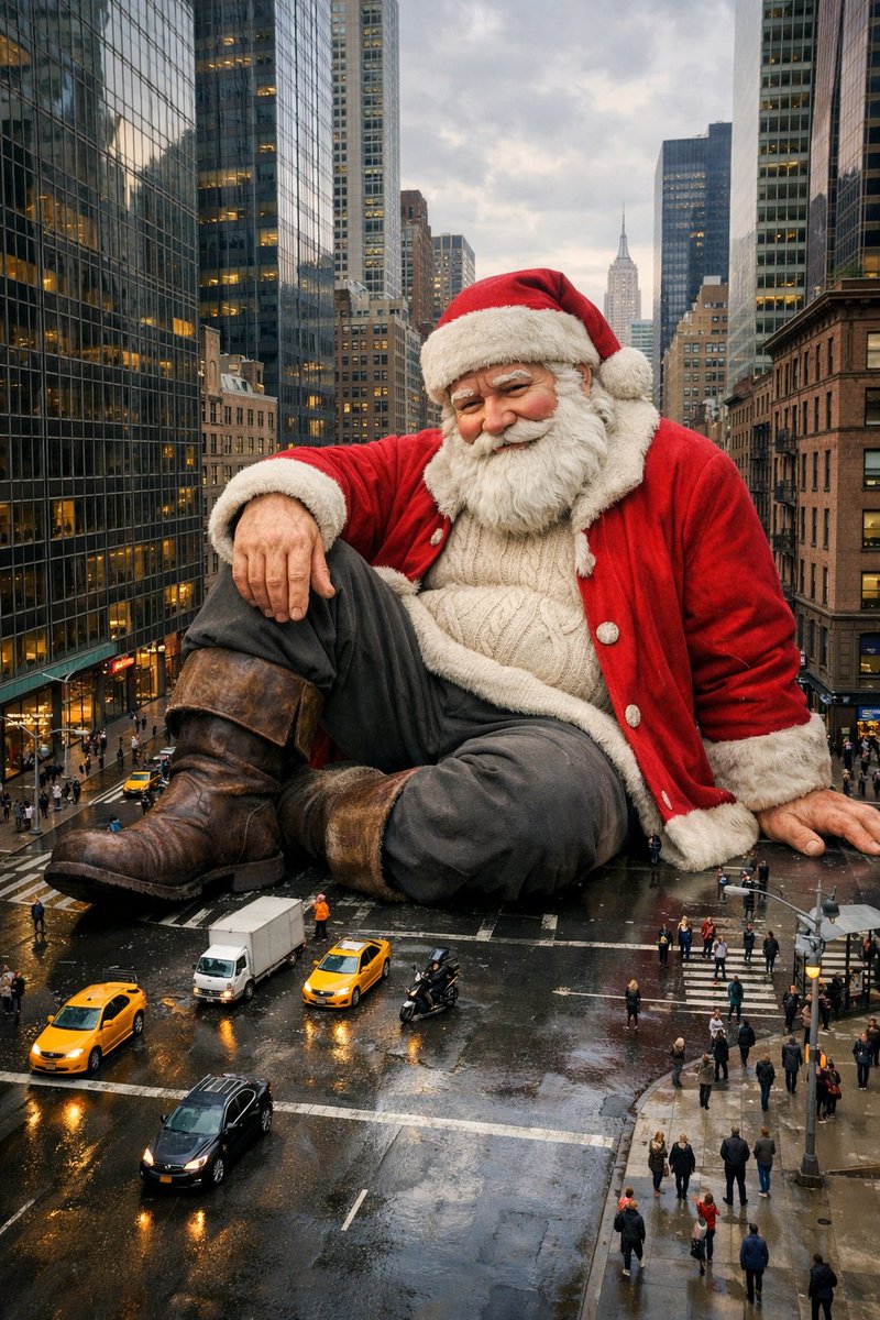 AI Prompt for Gigantic Santa Claus in NYC Street Scene