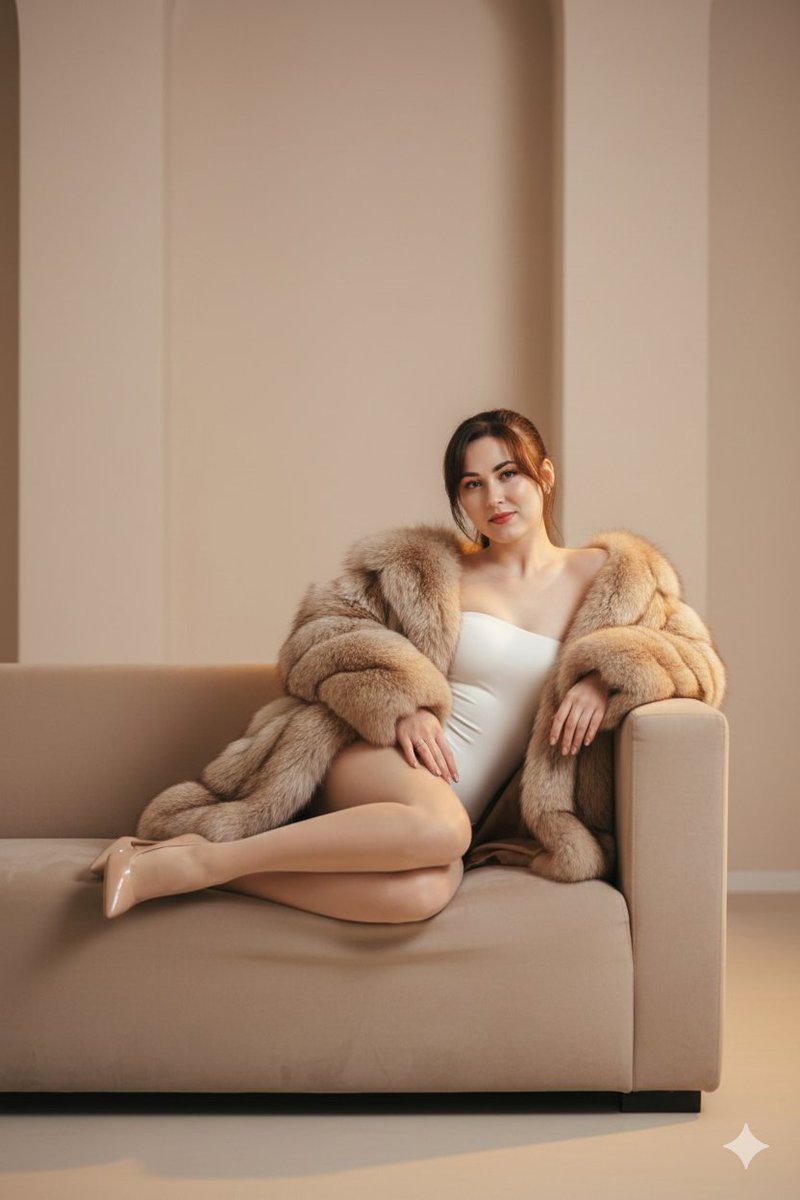 AI Prompt for Glamorous Beige Sofa Portrait with Identity Preservation