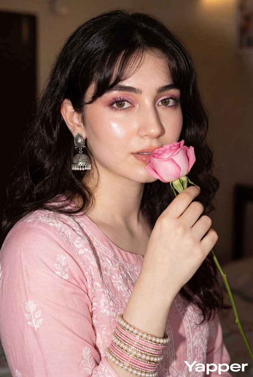 AI Prompt for Glamorous Close-up Portrait with Traditional Outfit and Rose