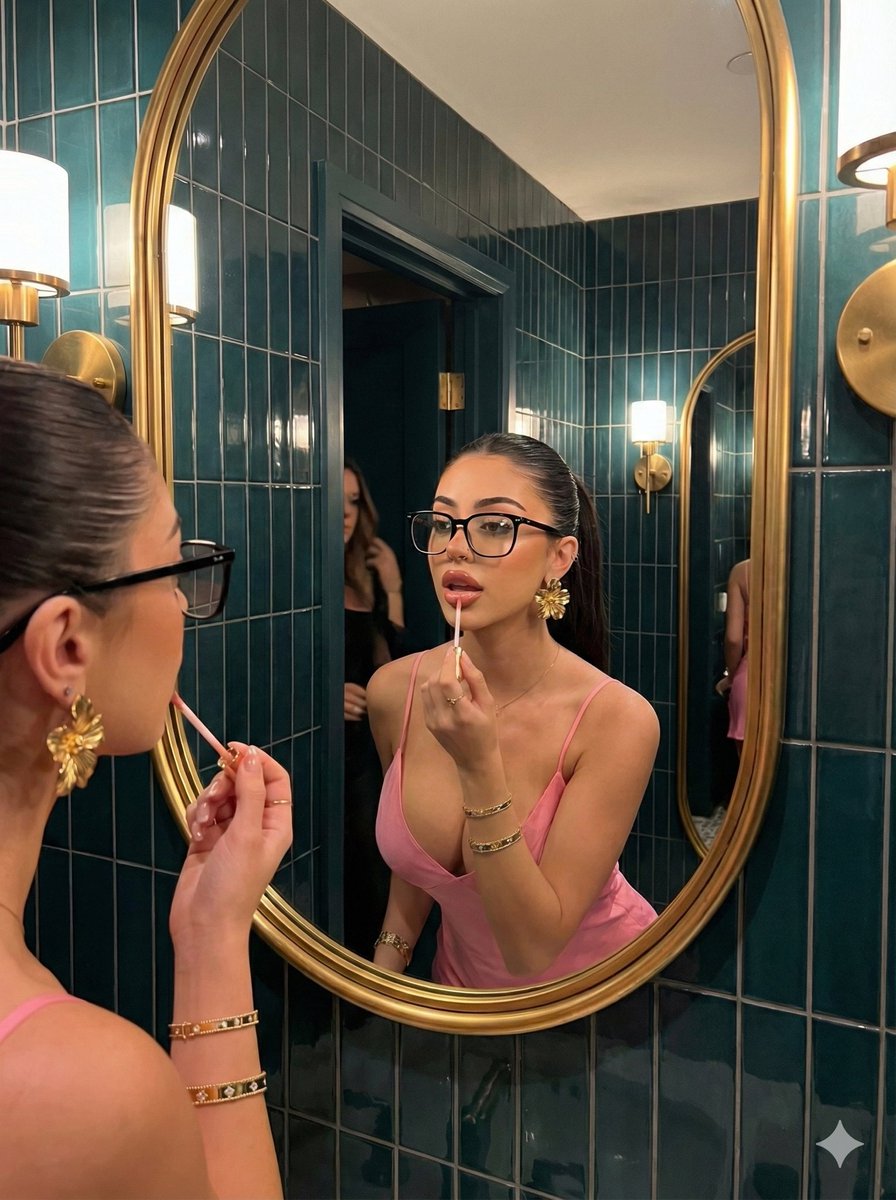 AI Prompt for Glamorous Social Media Portrait Photography with Luxury Mirror Reflection