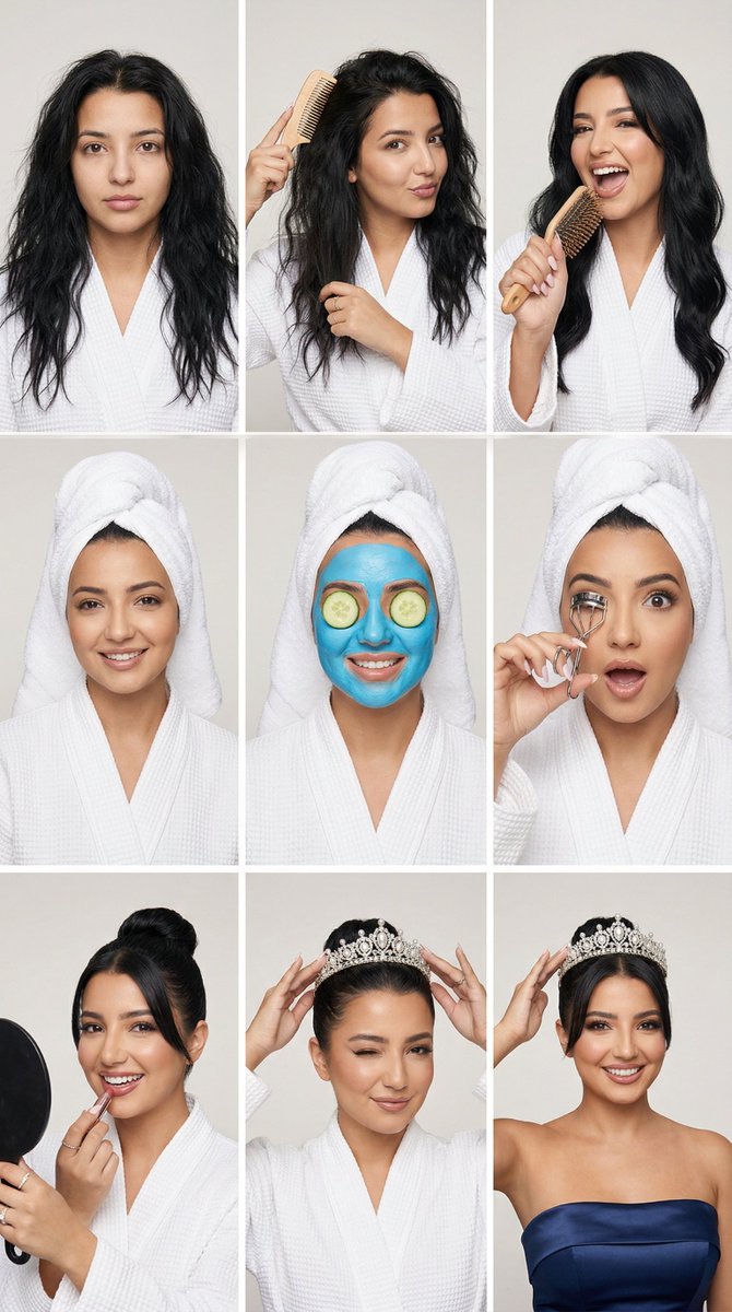 AI Prompt for Glamorous Spa to Tiara Transformation Storyboard