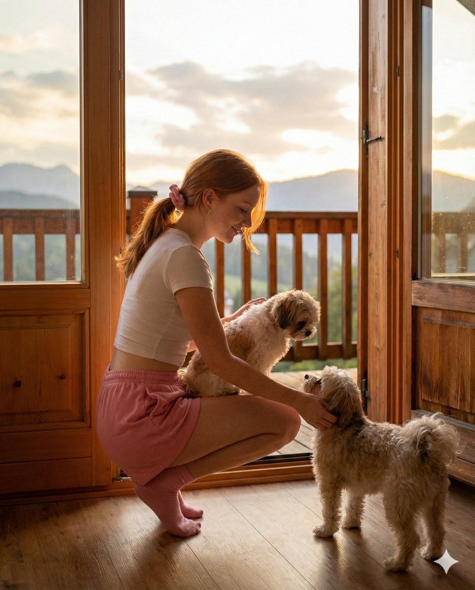 AI Prompt for Golden Hour Woodland Portrait with Puppies