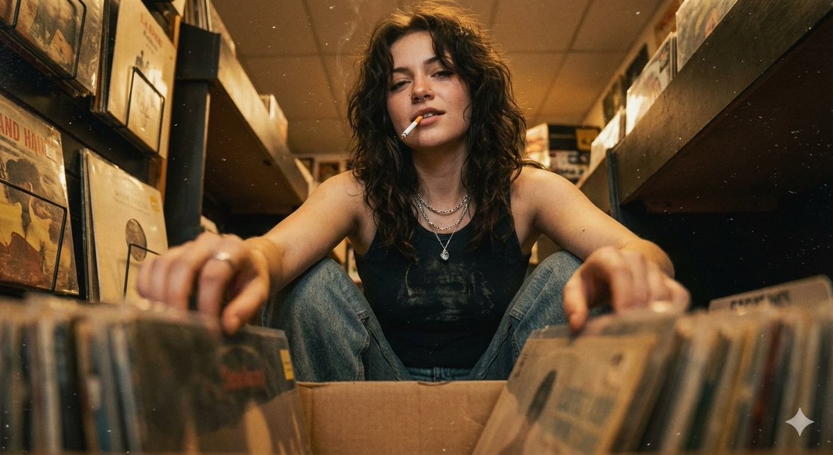 AI Prompt for Grunge-Inspired Record Store Scene