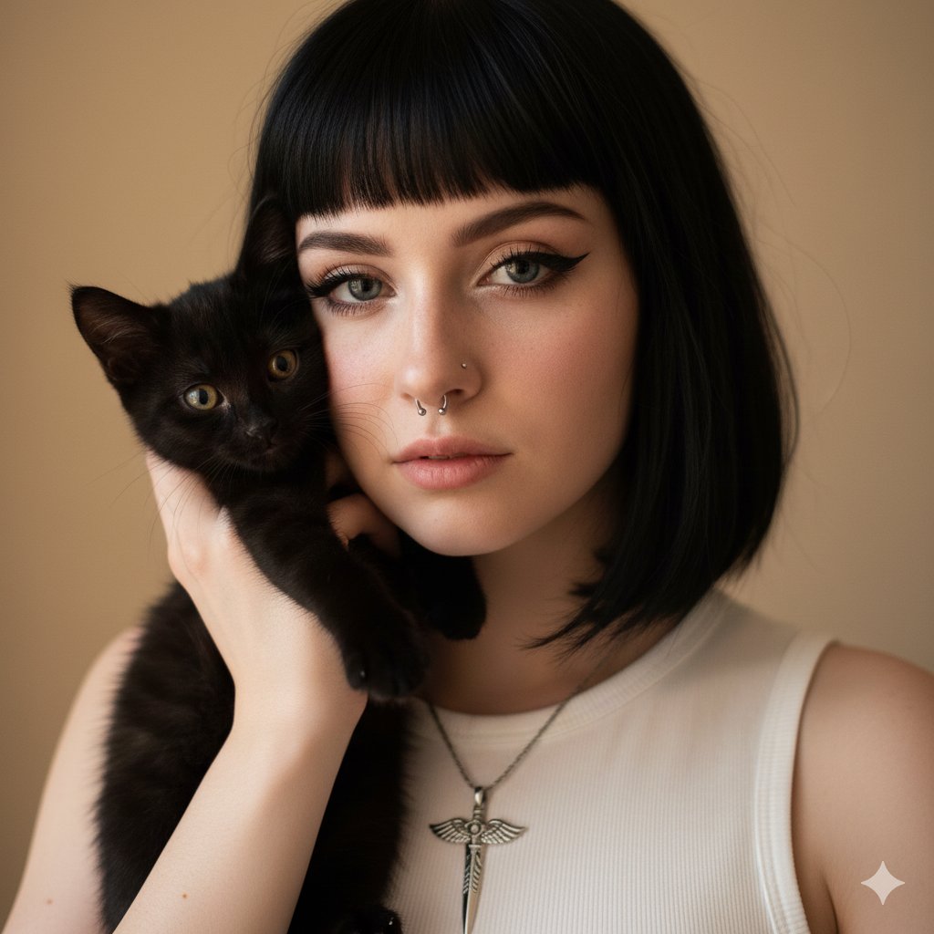 AI Prompt for Grunge Portrait with Black Cat